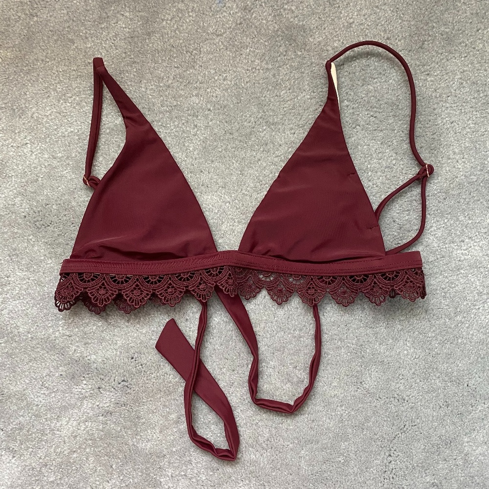Pacsun Kendall & Kylie Maroon Lace Trim Bikini Top